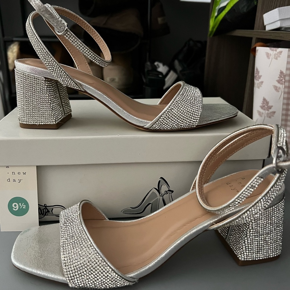 A New Day Glittering Silver Heeled Sandals